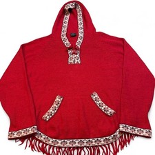 Red alpaca Peruvian alpaca wool blend boho festival poncho size L/XL