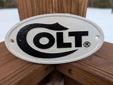 CAST IRON COLT FIREARMS GUN SIGN LOGO DEALER SIGN HUNTING AMMO ADVERTISING STORE