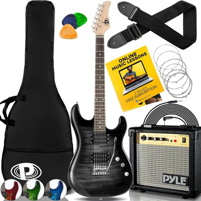 Pyle E-gitarre Set m. 10w Amp, 4/4 Solid Wood, für Kinder & Erw., Schwarz