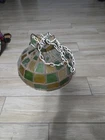 Vintage Textured Stained Glass Hanging Bar Tiffany Style 70s Ceiling Lamp Shade