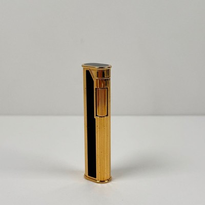Dunhill Slim Gas Lighter Oval Gold & Black | Unconfirmed Ignition, Used