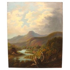 Hudson River School Oil On Canvas River Scene Painting c1890