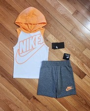 NEW Nike Little Boy Hooded Tank Top  Short Set, Orange sz 6 