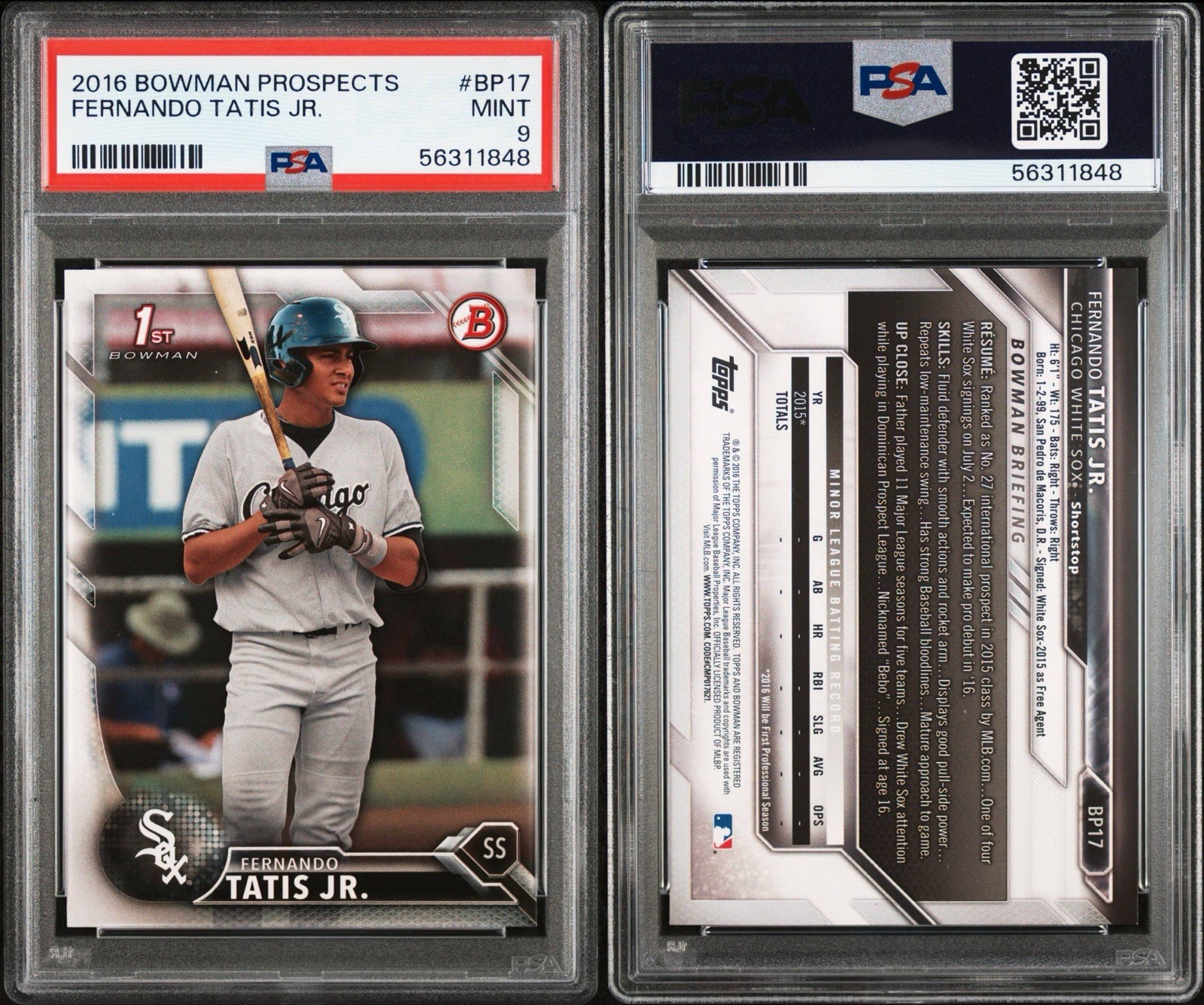 2016 Bowman Prospects #BP17 Fernando Tatis Jr. RC PSA 9 MINT view 3