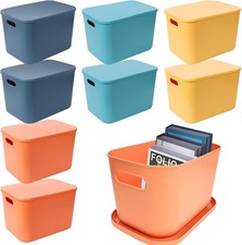 8 Pack Colorful Plastic Storage Bins with Lid and Handle, Stackable Decorative