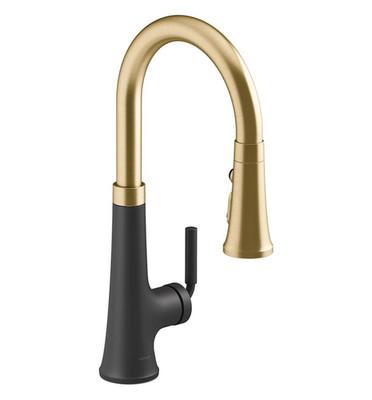 Kohler K-23764-BMB Tone Single Hole Pull Down Kitchen Faucet, Matte Black/Vibran