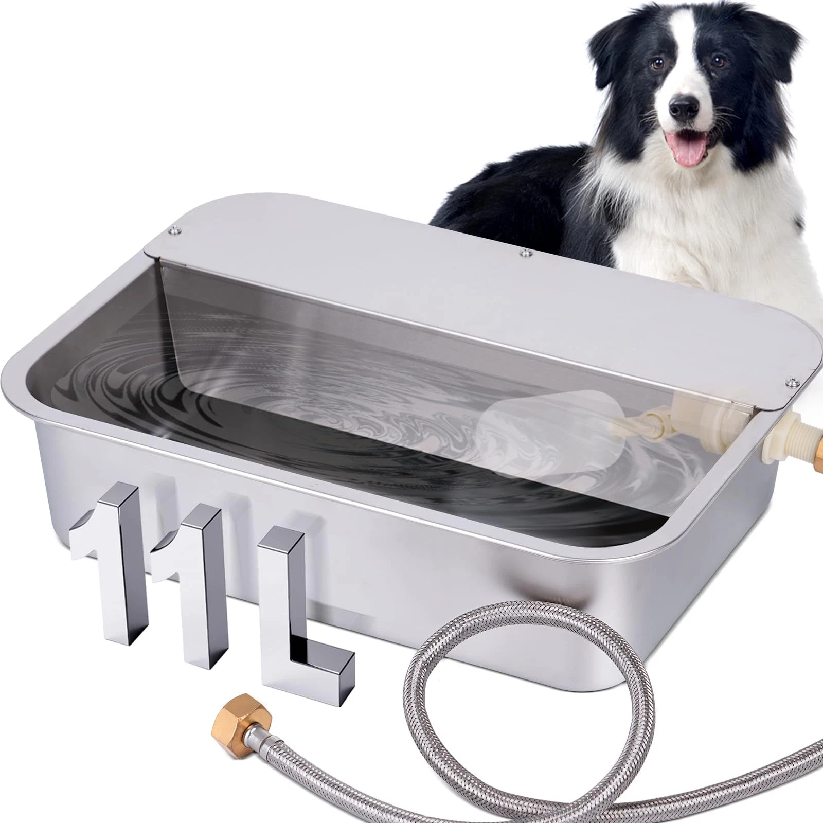 3Gal Automatic Outdoor Dog Water Dispenser for Large Extra Large, Silvery