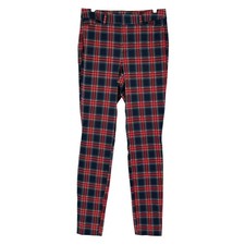 Old Navy Pixie High Rise Pants Blue Red Tartan Plaid Slim Fit 10 Tall