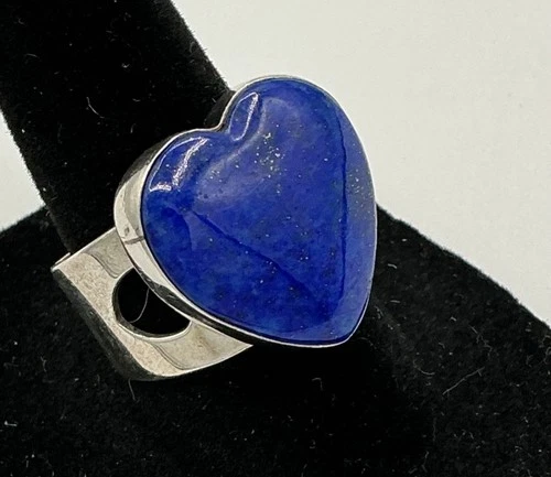 Solid 925 Sterling Silver Natural Blue Lapis Lazuli Gemstone Ring Size 7.5