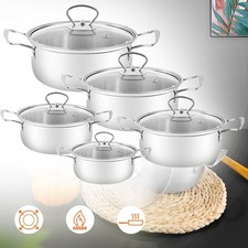 Cooking Pot Set Made of Stainless Steel,Induction Pot w/Glass Lids,Saucepan Sets