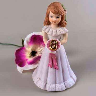 Growing Up Birthday Girls 8 Brown Hair Enesco Pink Dress Figurine 5 