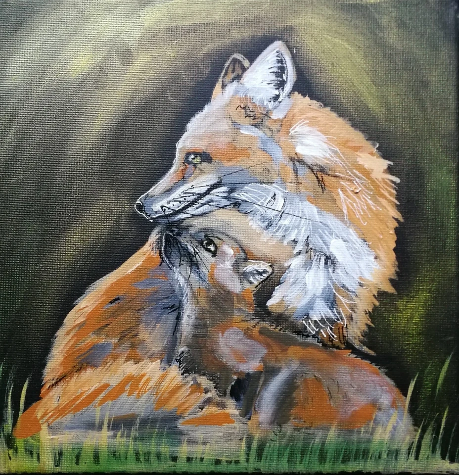 Original/Unikat Gemälde  Acryl auf Leinwand signiert 25x25cm Fuchs Fox - Bild 1 von 1