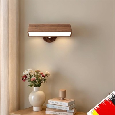 Battery Operated Wall Sconce Dimmable Rechargeable Wireless Light (Walnut 2Pcs)