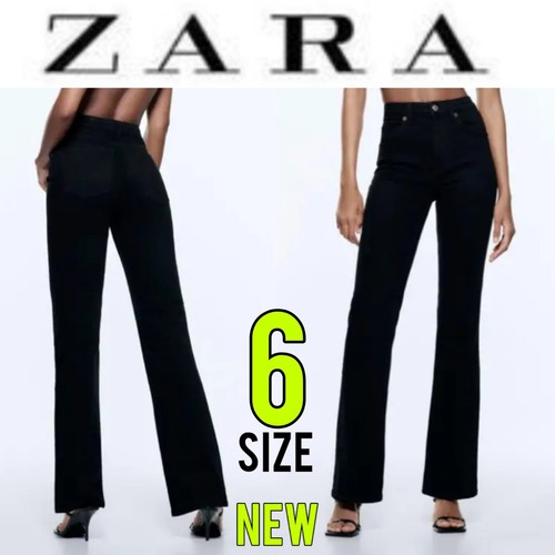 NEW ZARA WOMAN'S HIGH WAISTED SKINNY FLARE JEANS IN ASTRA BLACK, SIZE 6