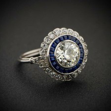 2Ct White Round Cut CZ Art Deco Engagement Ring Solid 925 Sterling Silver
