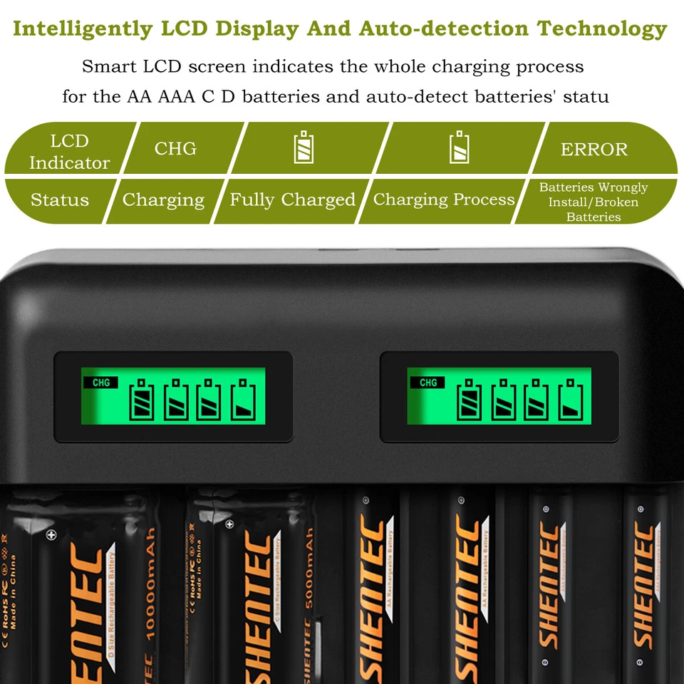 8Slots Schnell LCD Akku Ladegerät Aufladegerät für C D AA AAA NiMH NiCD Batterie - Bild 2 von 4