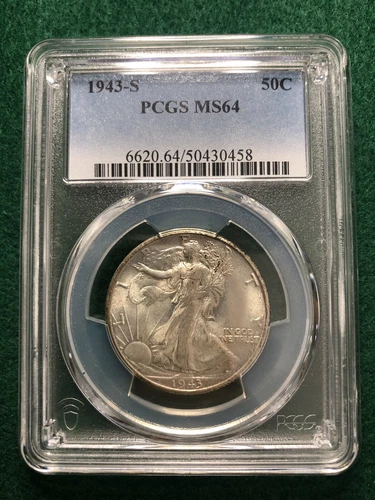 1943 S Walking Liberty Silver Half Dollar PCGS MS64 Better Date Coin