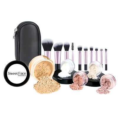 16pc STARTER KIT with 10 BRUSHES SET Mineral Makeup Bare Face Loose Powder