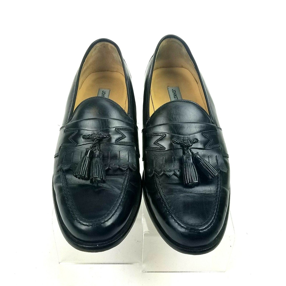 Johnston & Murphy Tassel Kiltie Loafers Black Woven Leather Dress Shoes VTG  11 Men main image 4