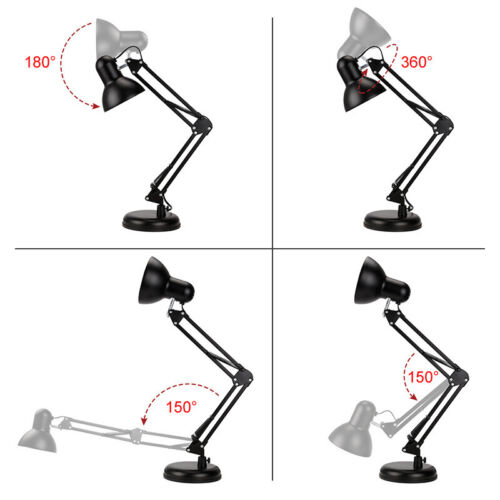 Swing Arm LED Desk Lamp Home Office Study Bedside Reading Table Light & E27 Bulb - Picture 7 of 12