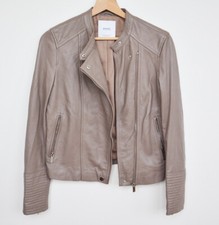 Mango Grey Taupe Moto Biker Zip Leather Jacket Size Xs