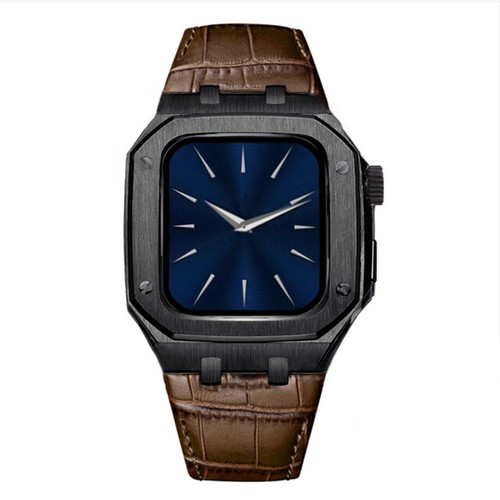 Boîtier Str en acier inoxydable lunette en chêne mod pour bracelet Apple Watch 44 mm 45 mm - Photo 82 sur 105