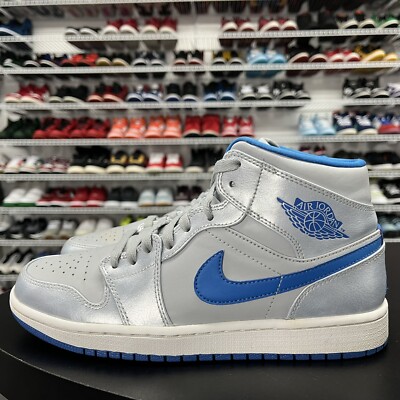 Nike Air Jordan 1 Mid Shoe Wolf Grey Sport Blue 554724-025 Men's