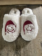 Dluxe by Dearfoams Happy Face Santa Slide Slippers White Red Size M 7-8