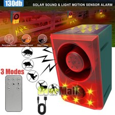 Solar Outdoor Motion Sensor Flash Alarm, Dog Barking  Gunshot Sound 130db Siren