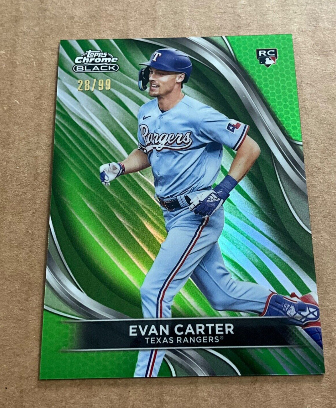 2024 Topps Chrome Black 83 Evan Carter Rookie Green /99 Texas Rangers Rc