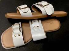 *MILA PAOLI  Sz 8/39 Leather Slip On Sandals w/Buckle (Made In Italy) White
