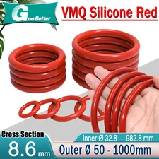 Silicone Rubber O Rings Metric Food Grade 8.6mm Cross Section 32.8-982mm ID Red