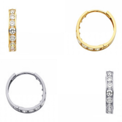 14k Gelb Weißgold Huggies Reifen Ohrringe Ohrringe Ohrringe Gold 3 mm