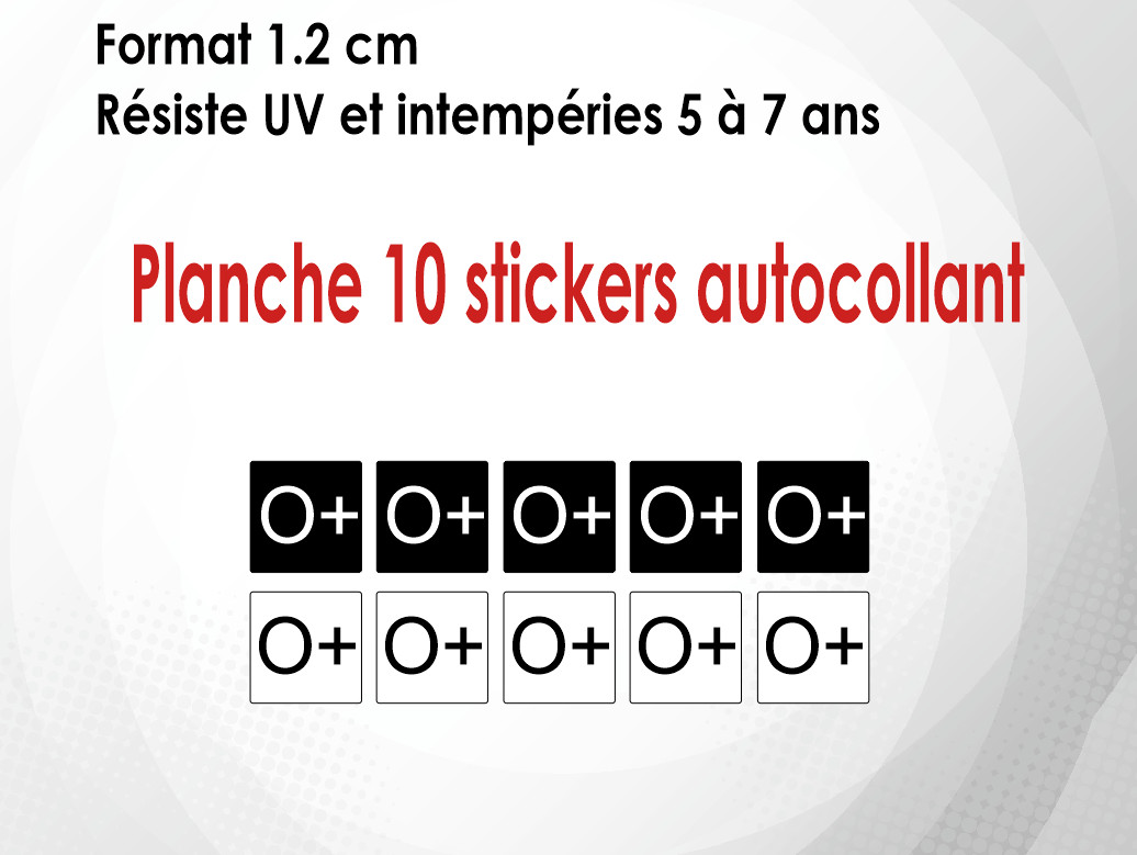 10 X Autocollants sticker 1 2 cm  groupe sanguin O  M030 