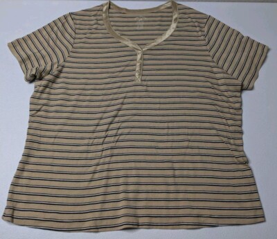 White Stag Tee Shirt Woman's 2X (18W/20W) Brown Stripe Short Sleeve