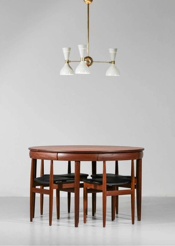 Lampadario a clessidra Stilnovo fatto a mano metà secolo 3 bracci 6 lampadine decorazione fatta a mano - Foto 7 di 9