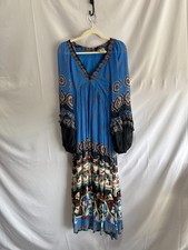 FARM Rio Anika Tiles Blue Maxi Dress Multicolor Size S Fabric Pull