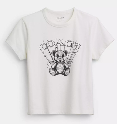 Coach Women's Whitet/Black Play Bear Organic Cotton T Shirt (CAH68) S/M/L - NWT