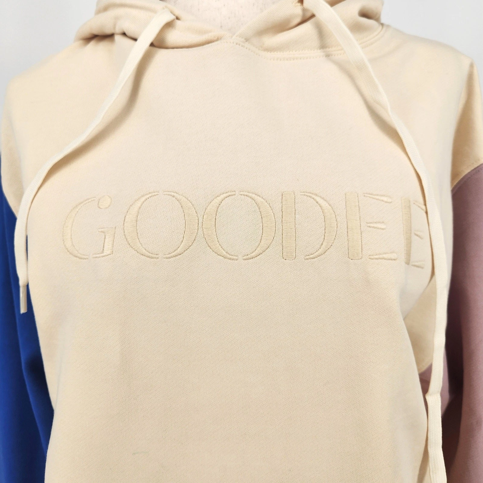 OFF WHITE Felpa con cappuccio GOODEE & Kotn donna avorio colorblock relaxed oversize canguro taglia S