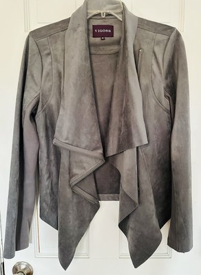 Vigoss Women's Suede-Look Gray Draped Jacket Size M