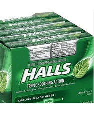 Halls Spearmint ( Yerbabuena ) Cough Drops - Box Of 12 Rolls - Free Shipping