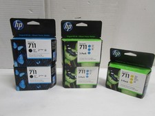 HP 711 CZ133A CZ136A 3 pack 29ml YLW BLK CYN DesignJet Ink NEW SEALED LOT OF 5