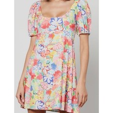 RIXO Floral Print Canvas Mini Dress Puff Sleeve Size 4