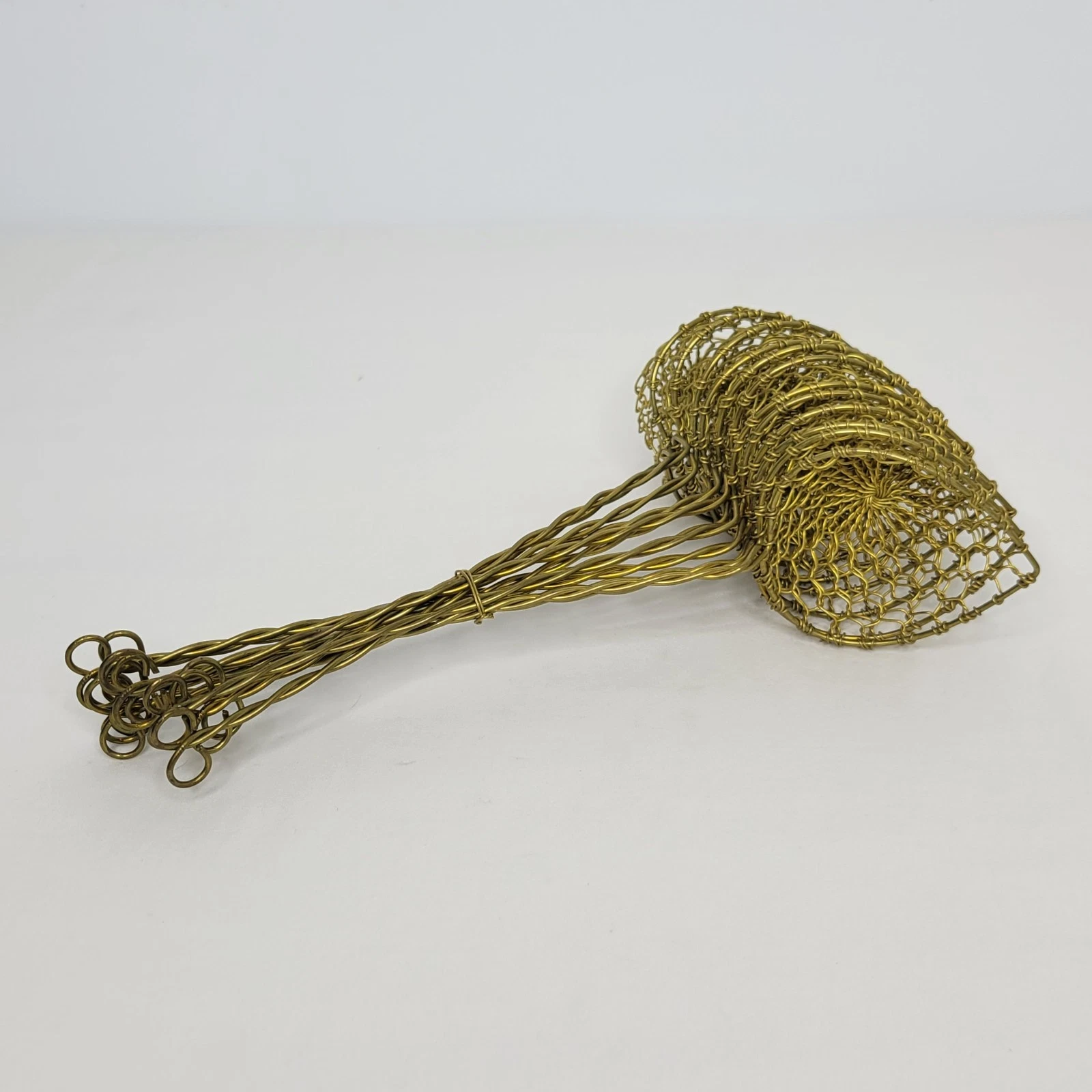 Set of 12 Brass Spade Heart Shaped 9" Wire Baskets Handled Strainers