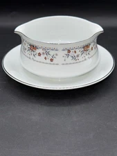 Fine Porcelain China Gravy Boat With Attached Underplate Claremont Pattern By So