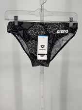 Arena Hydrangea Bouquet Swim Brief Mens 30 Black Gray Floral Chlorine Resistant