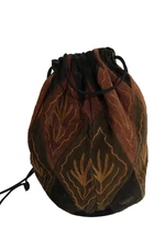 Leather Bucket Drawstring Bag Small Brown