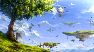 Anime girls aircraft clouds birds airships fantasy art Custom Gaming Mat Desk