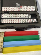 Mah Jongg Game Complete Set 4 Racks Tile Locking Travel Case W 2 KEYS