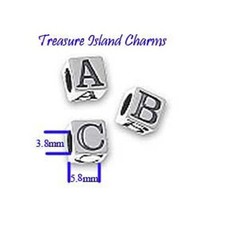 Block Letter Alphabet 925 Solid Sterling Silver Spacer Bead 5.8mm 3.8mm Hole